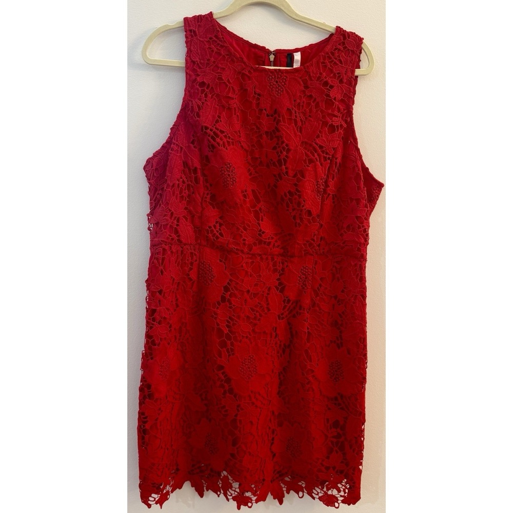 Kensie Dress Womens XL Red Lace Cut Out Sleeveless Cocktail Party Holiday